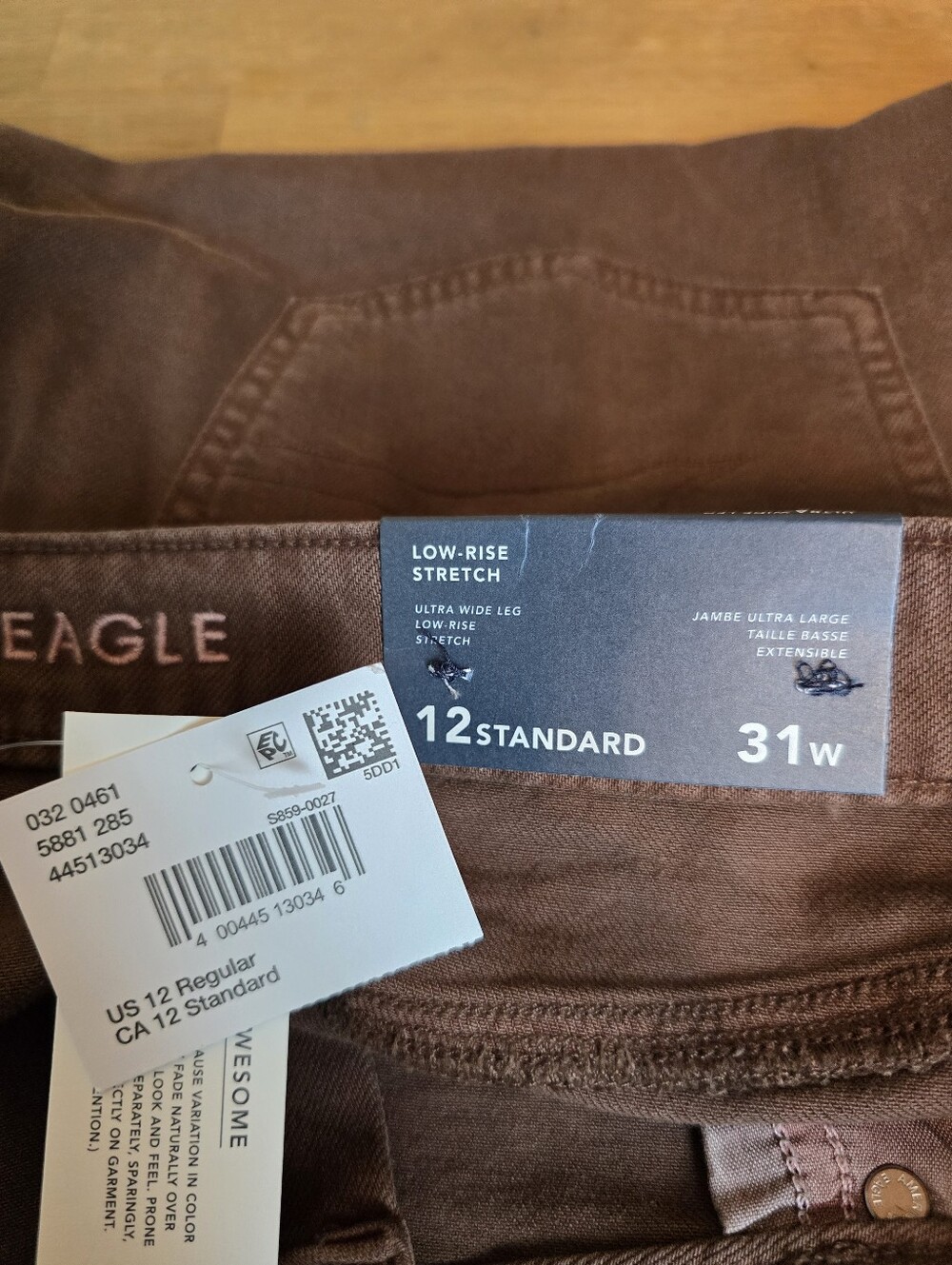 AE American Eagle Low-Rise Ultra Wide-Leg Pant Chocolate Brown 12 Regular - Picture 8 of 16